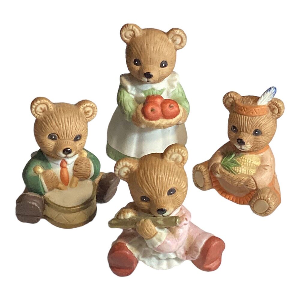 Homco Lot Of 4 Assorted Porcelain Baby Teddie  Bears 2.5in-4in